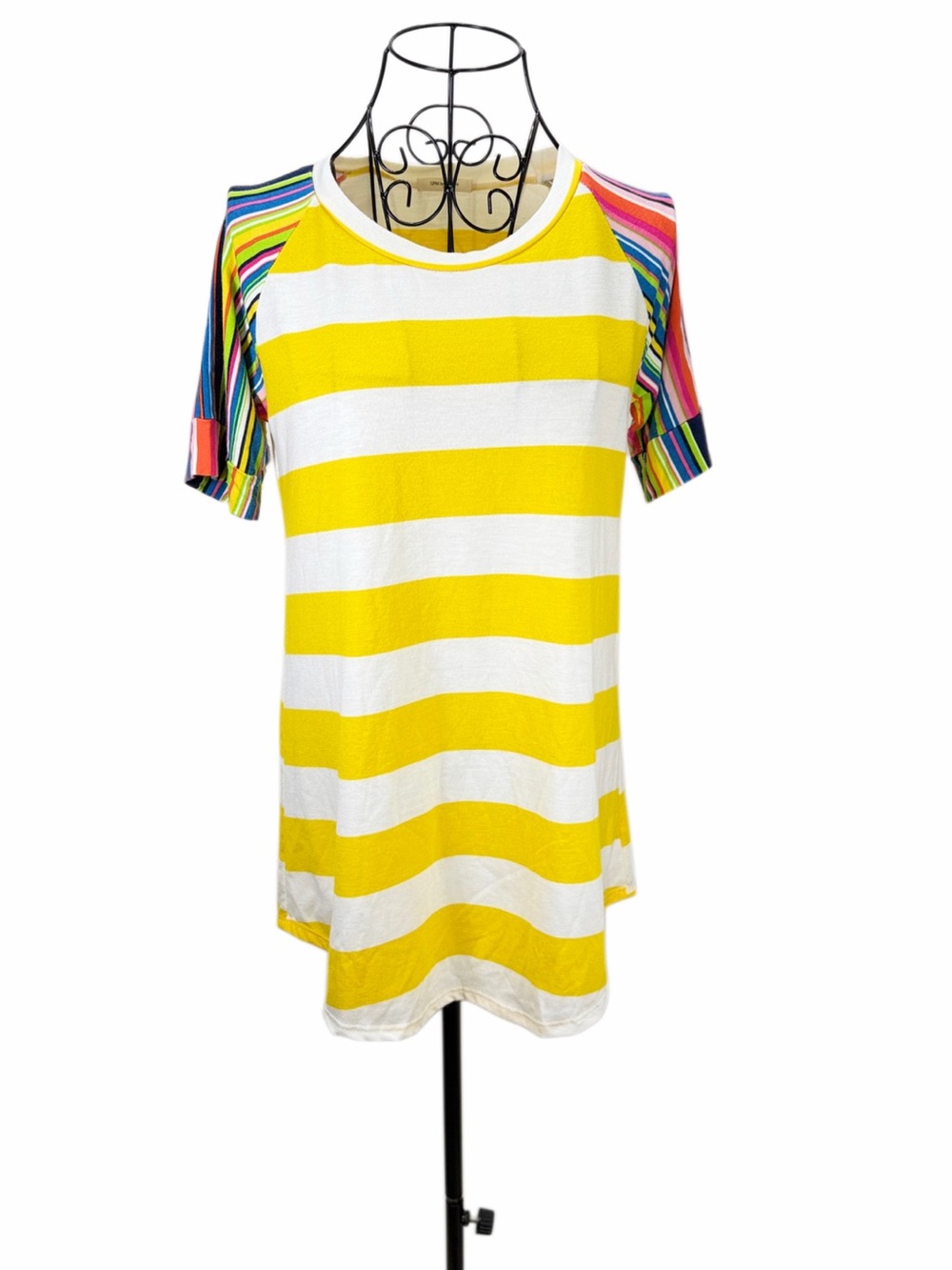 Striped Yellow & White Cold-Shoulder Women’s Top